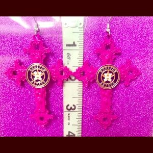 Flowered Cross Hot Pink Houston Astros Earrings